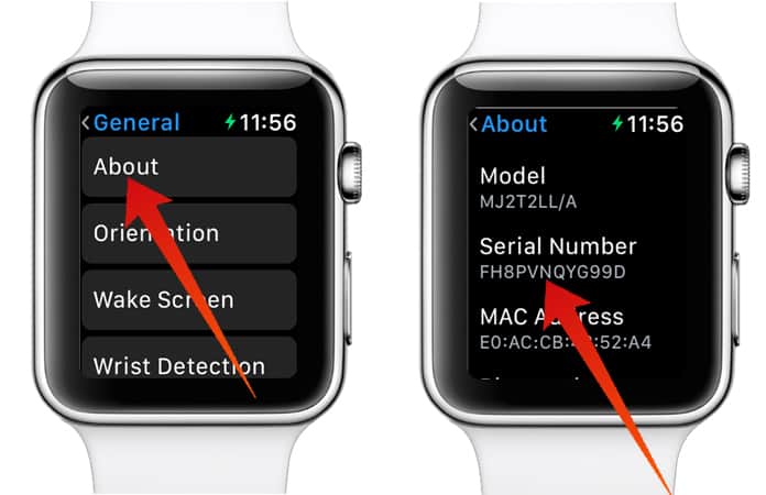 serial number for apple watch
